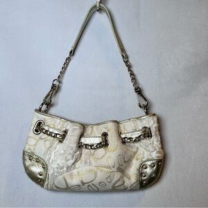 bebe White and Gold Shoulder Bag with Chain Detail